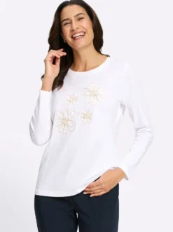 Langarmshirt mit Kordelstickerei und Zierperlen