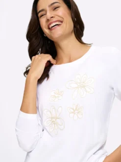 Langarmshirt mit Kordelstickerei und Zierperlen