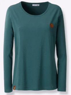 Langarmshirt mit Leder-Imitat-Patch