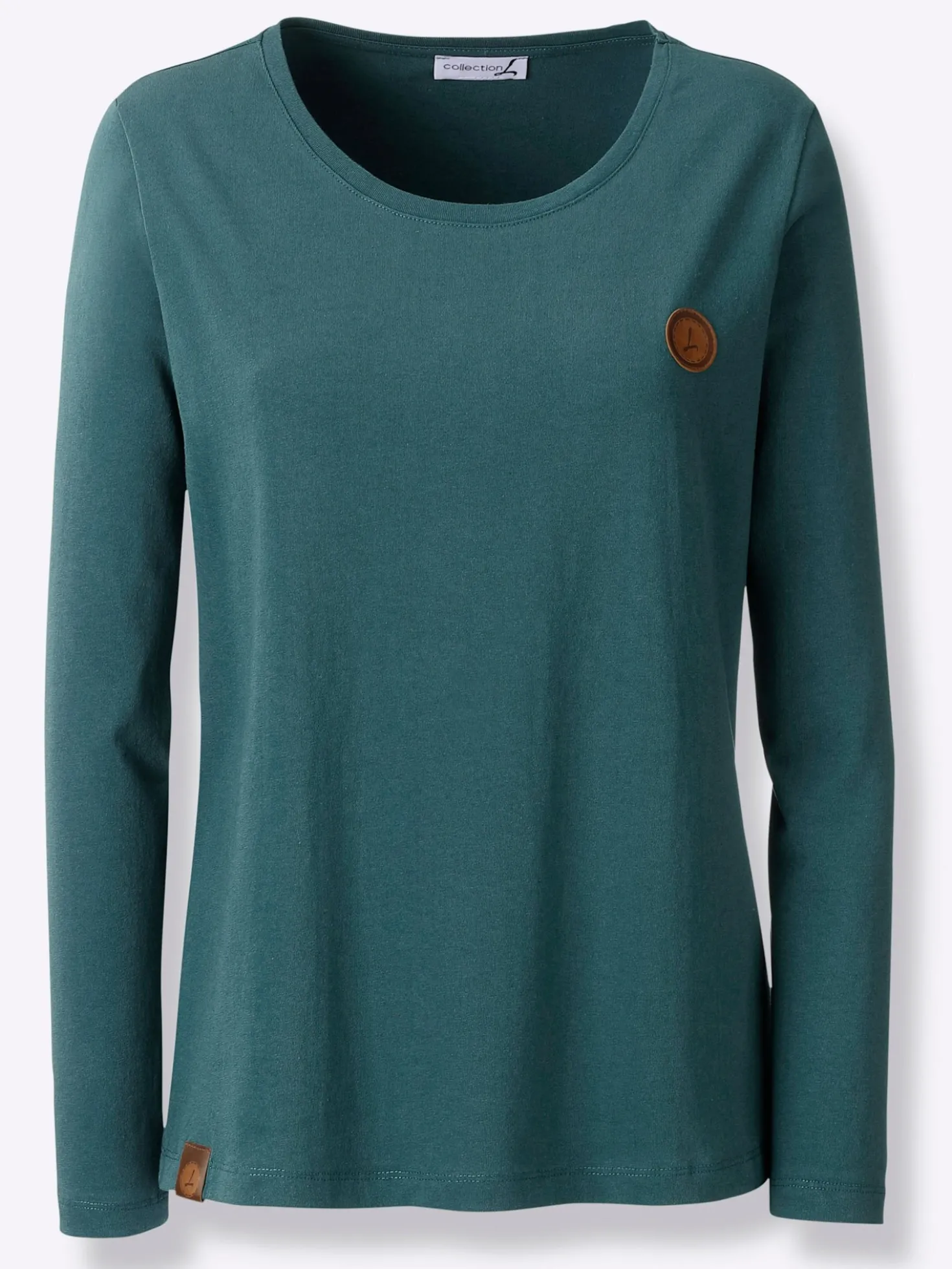 Langarmshirt mit Leder-Imitat-Patch