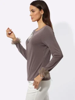 Langarmshirt mit Pailletten und Ziersteinchen