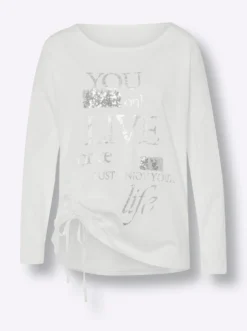Langarmshirt mit Pailletten und Spitze