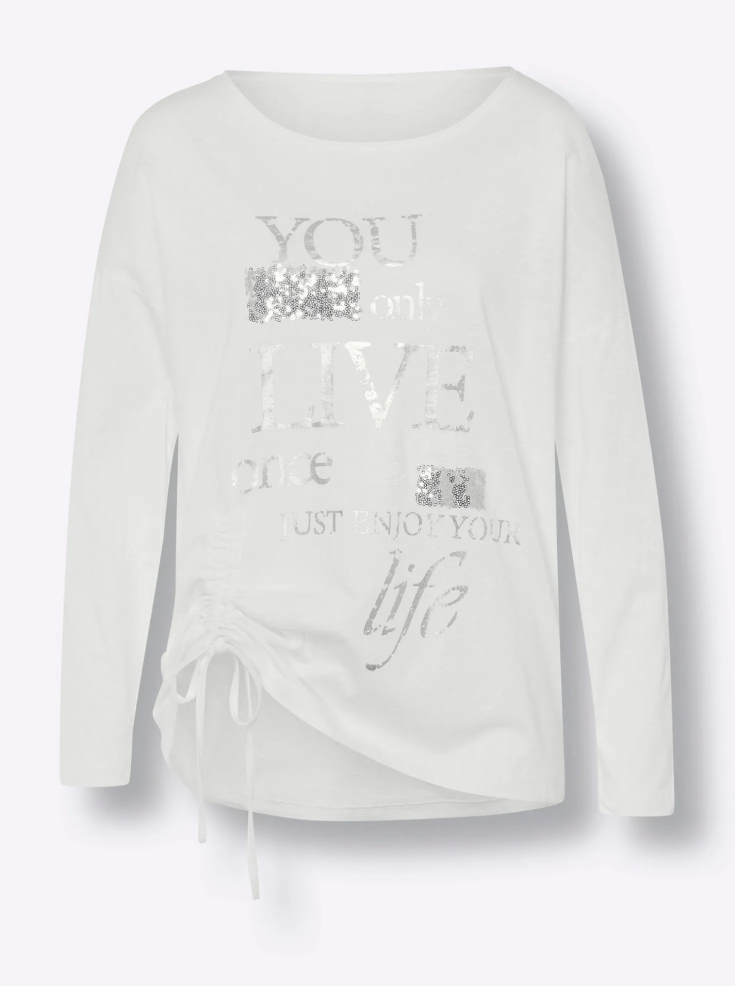 Langarmshirt mit Pailletten und Spitze