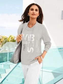 Langarmshirt mit silberfarbigem Print