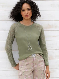 Langarmshirt mit Spitzenärmeln