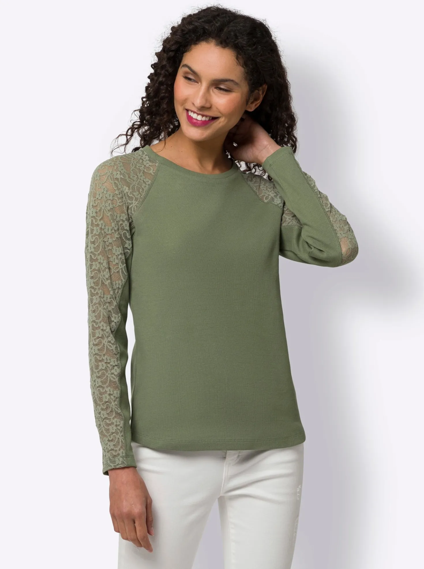 Langarmshirt mit Spitzenärmeln