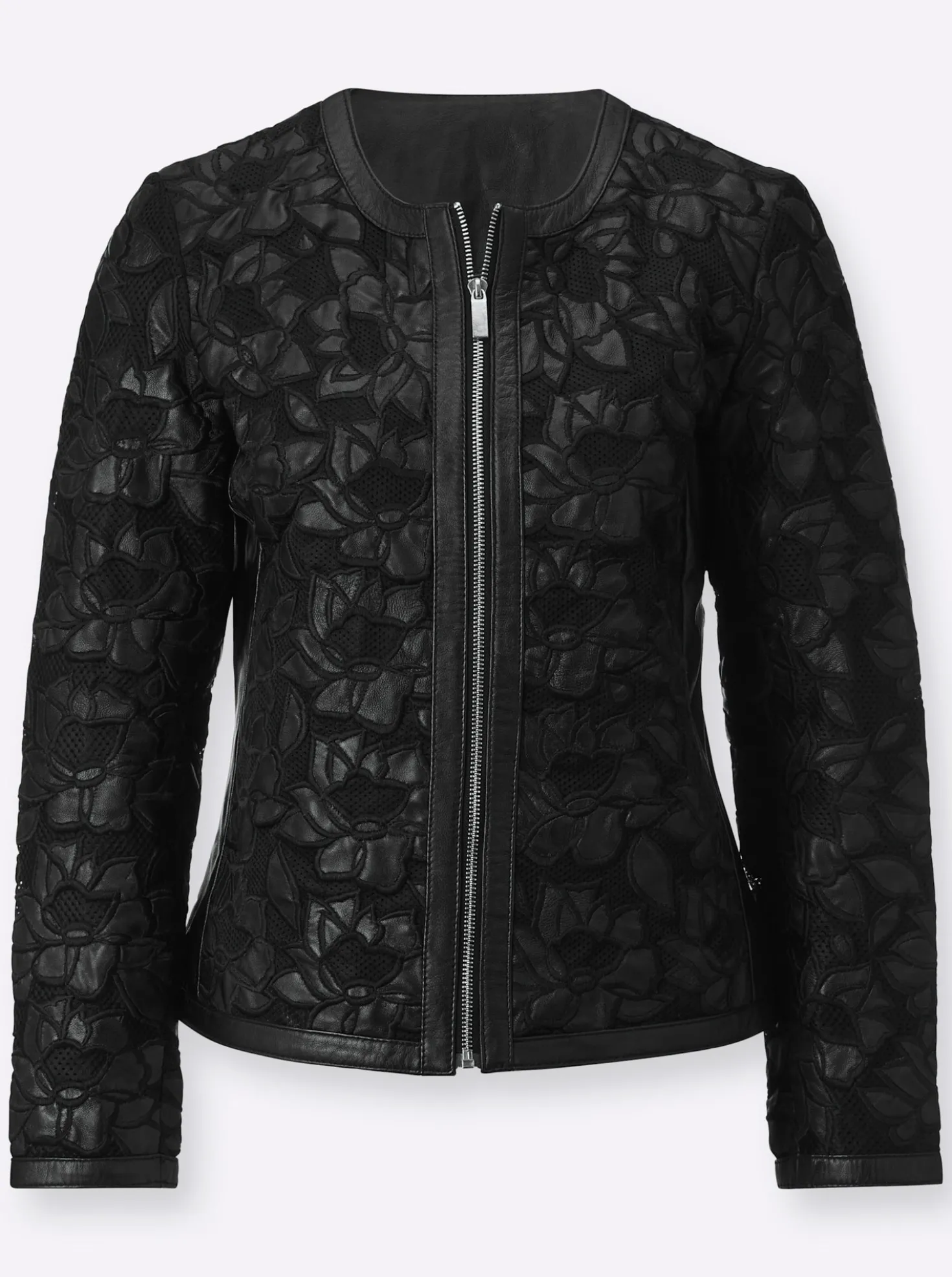 Lederblazer mit applizierten Blüten