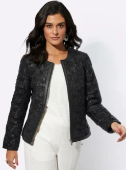 Lederblazer mit applizierten Blüten