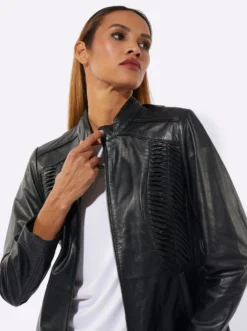 Lederblazer mit Smokpartie