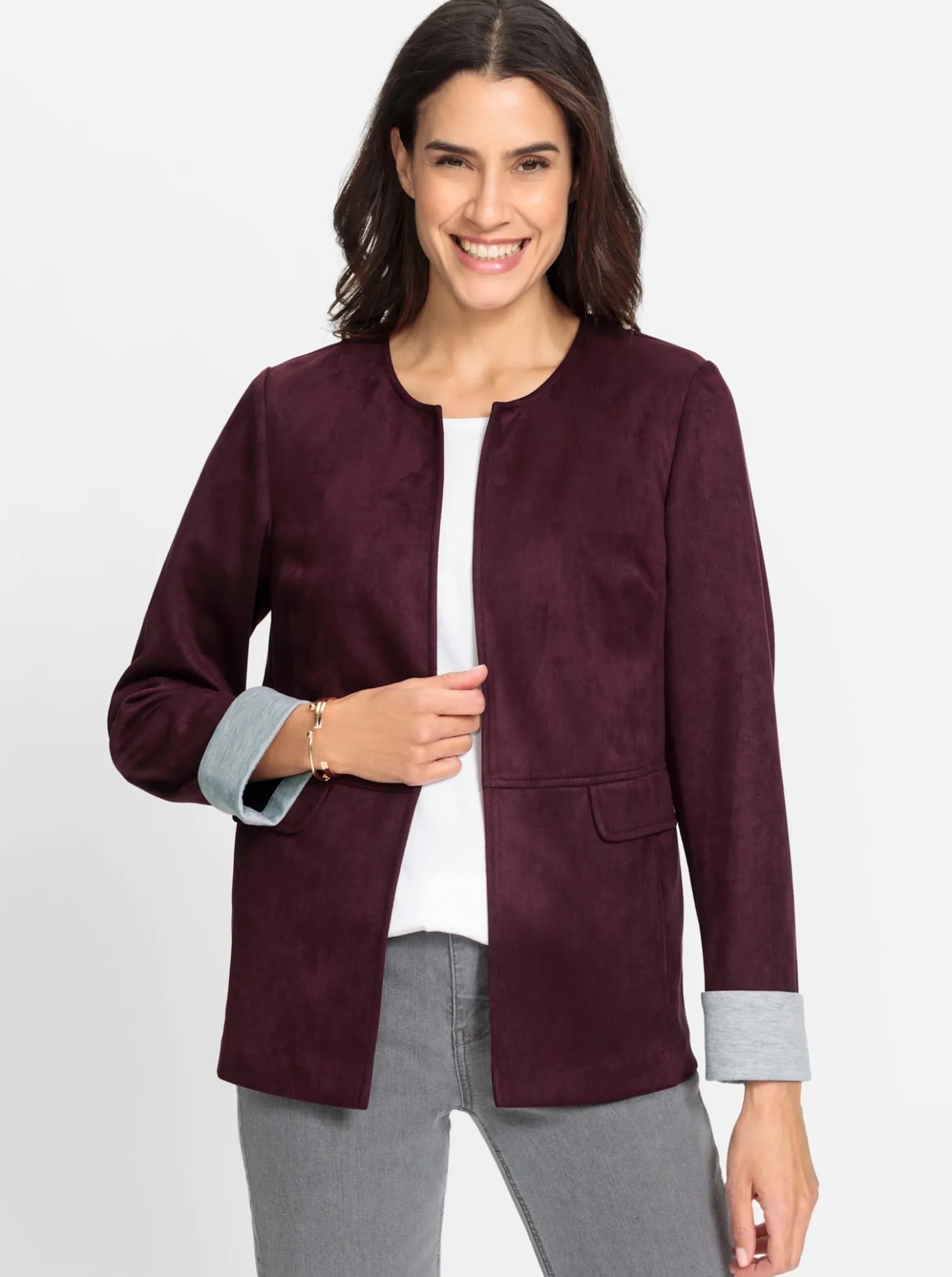 Lederimitat-Blazer in Velours-Optik