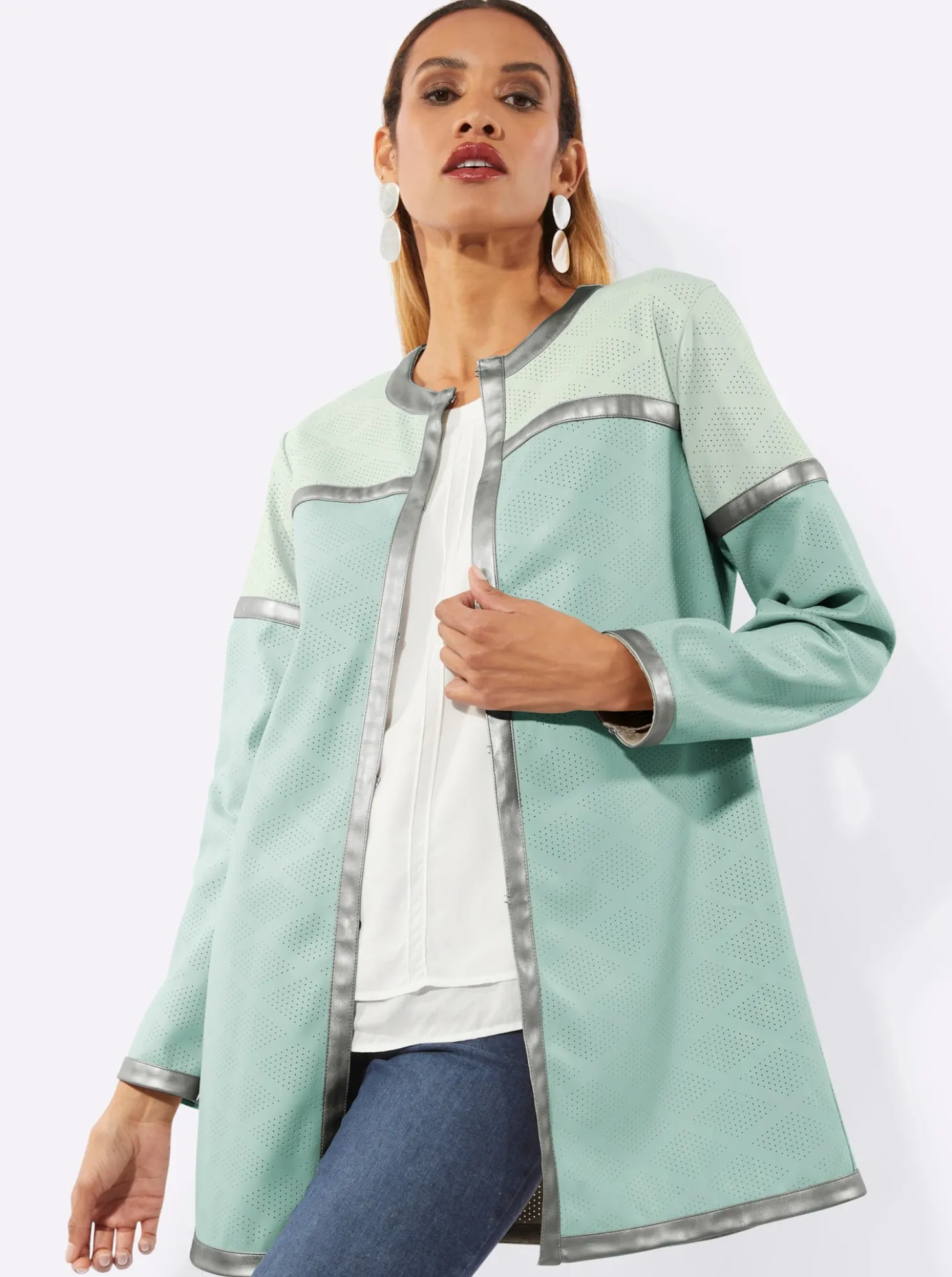 Lederimitat-Blazer mit Hakenverschluss