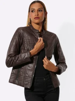Lederimitat-Blazer mit Reißverschluss-Taschen