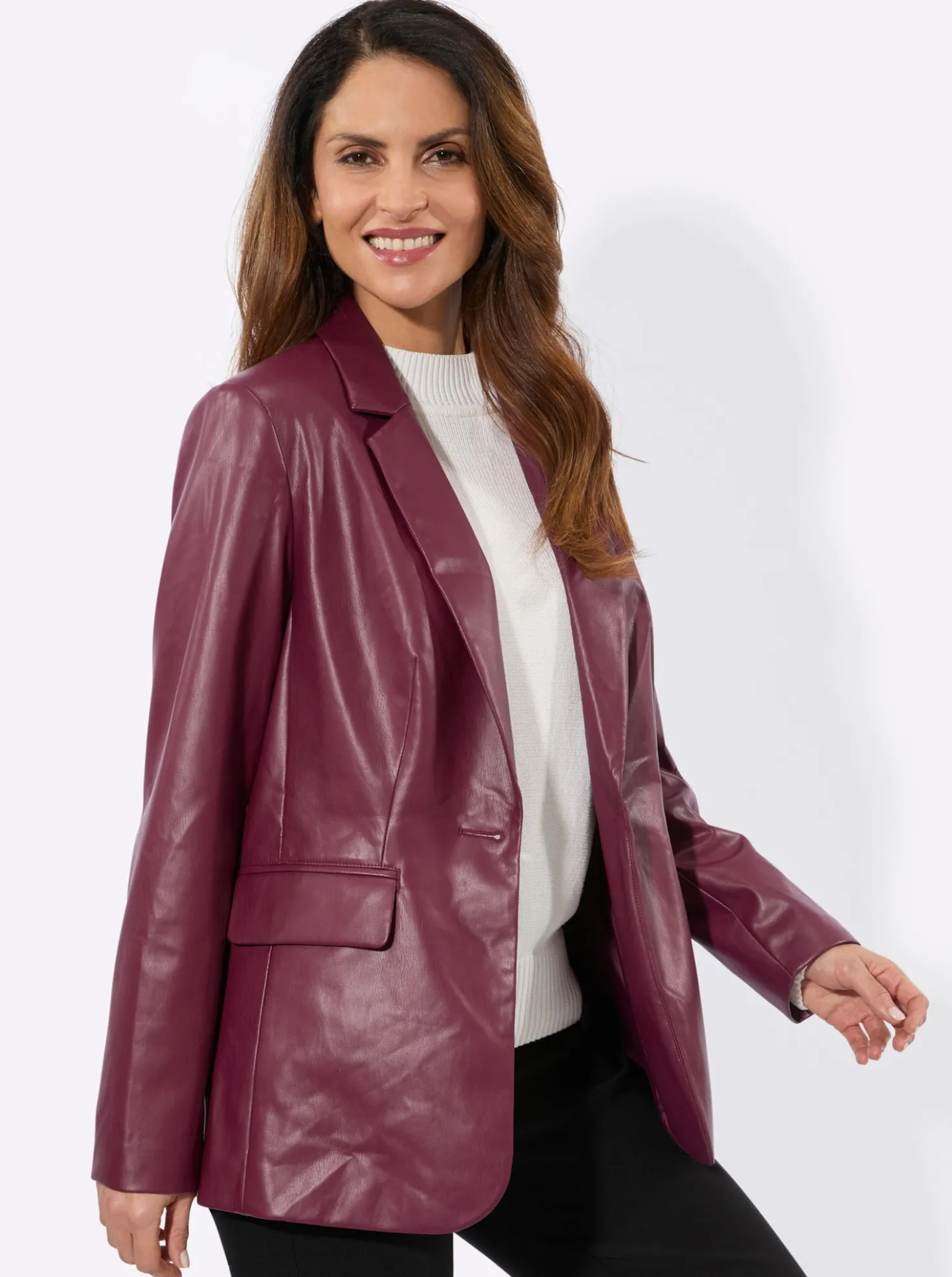 Lederimitat-Blazer mit Reverskragen