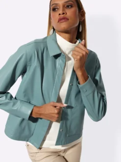 Lederimitat-Blazer mit verdeckter Druckknopfleiste