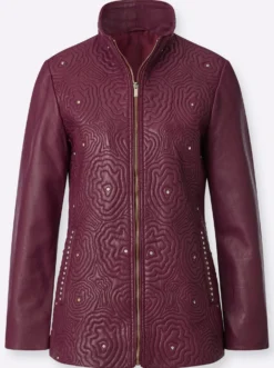 Lederjacke mit Blütenstickerei