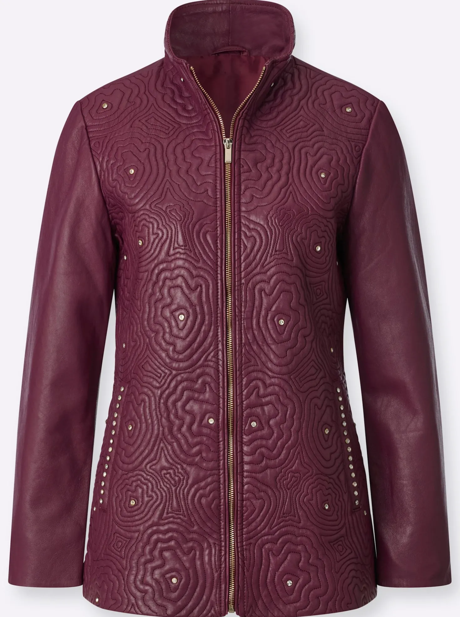 Lederjacke mit Blütenstickerei