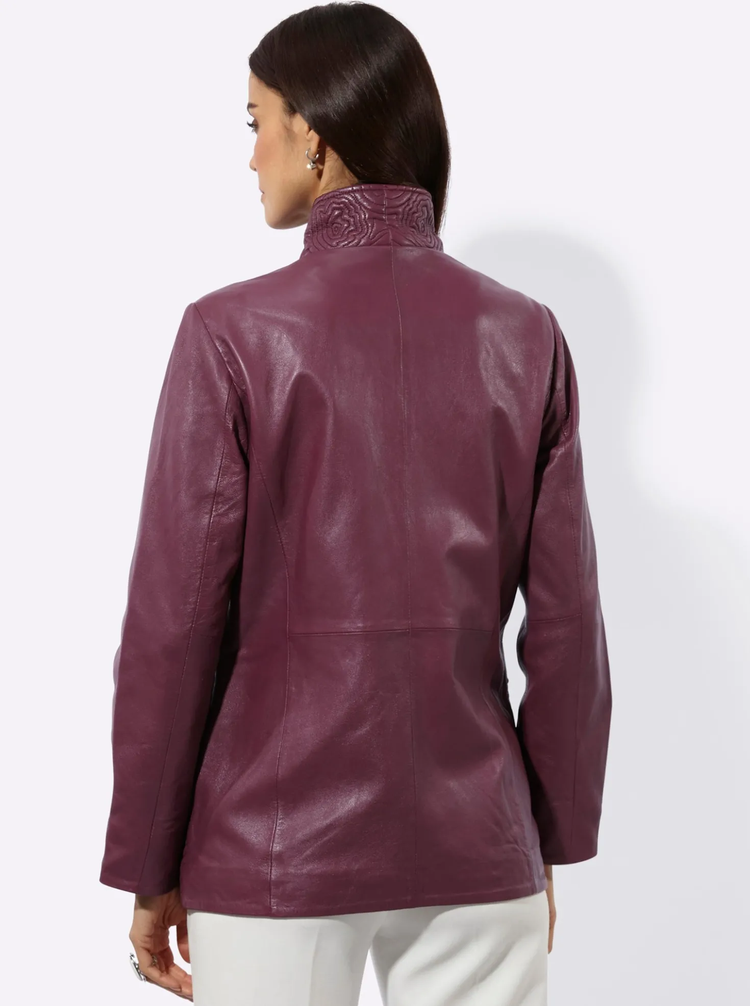 Lederjacke mit Blütenstickerei