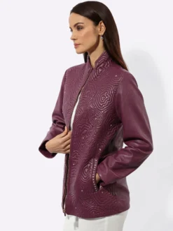 Lederjacke mit Blütenstickerei