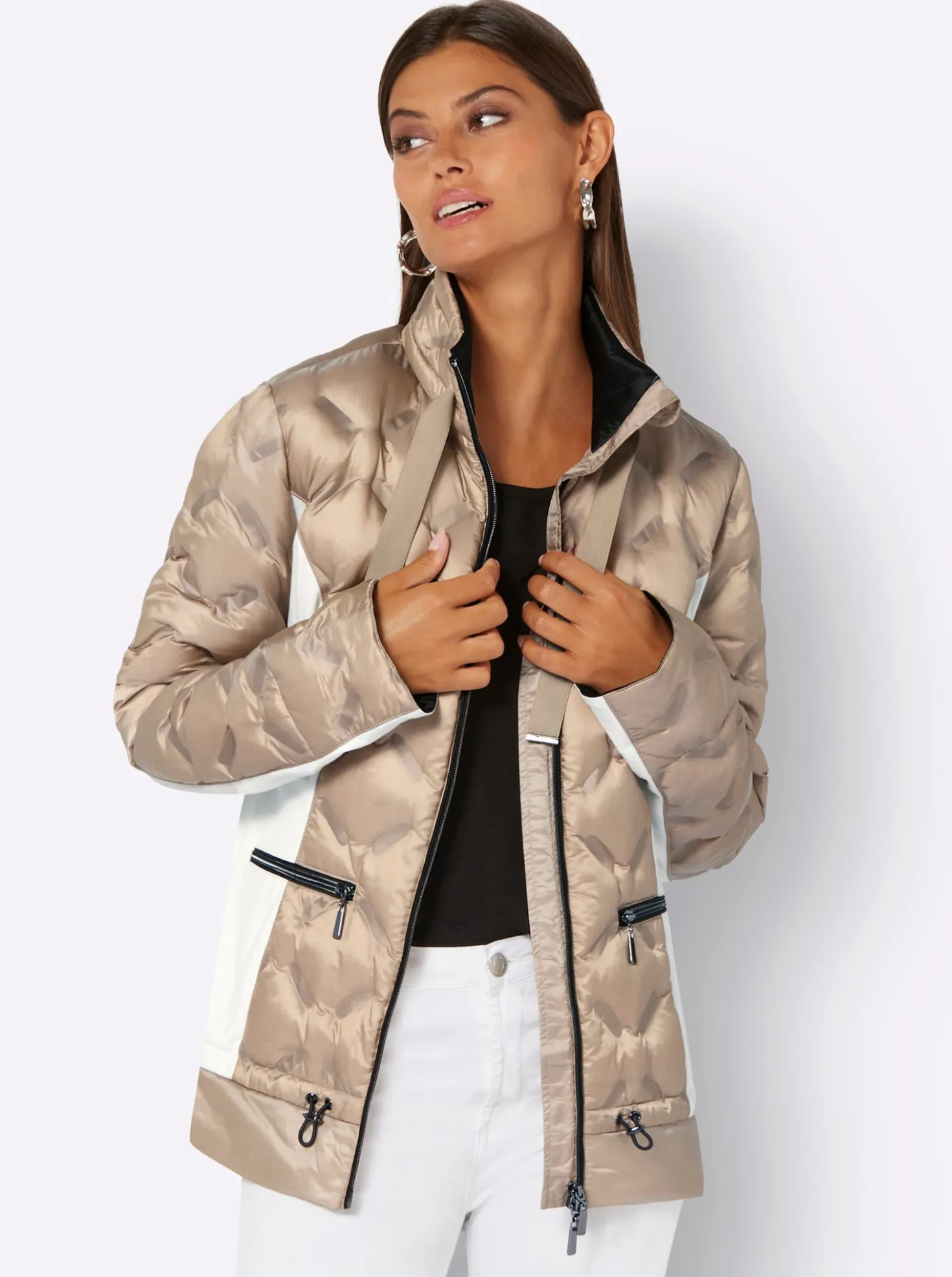Leichtdaunenjacke mit seitlichen Jersey-Einsätzen