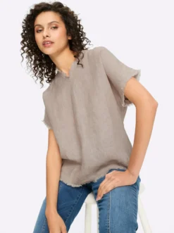 Leinenbluse mit Knopfleiste hinten
