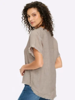 Leinenbluse mit Knopfleiste hinten