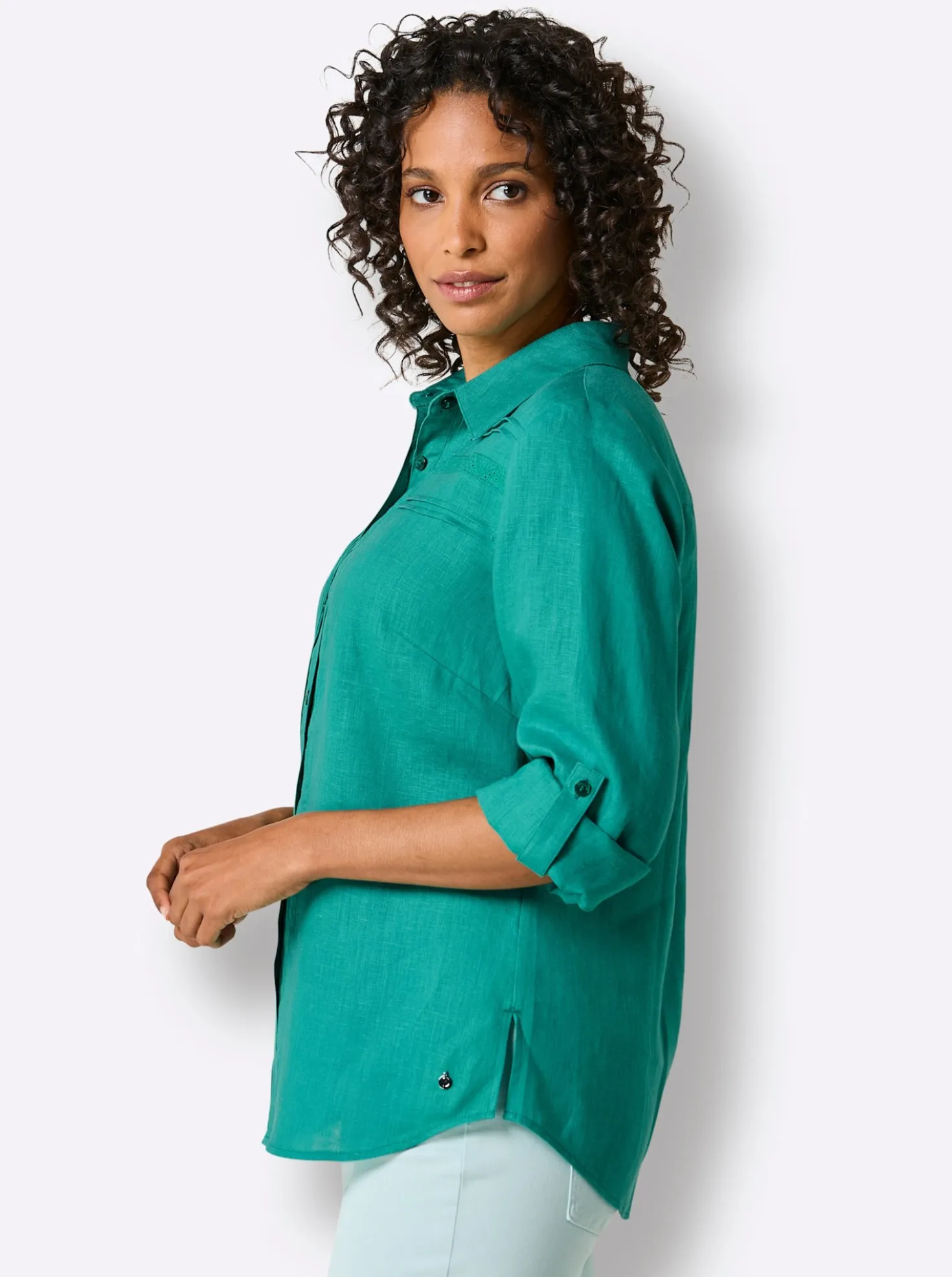 Leinenbluse mit Spitze und Biesen