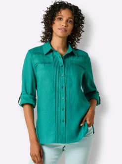 Leinenbluse mit Spitze und Biesen
