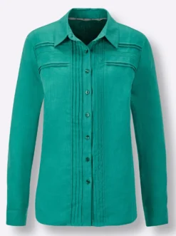 Leinenbluse mit Spitze und Biesen