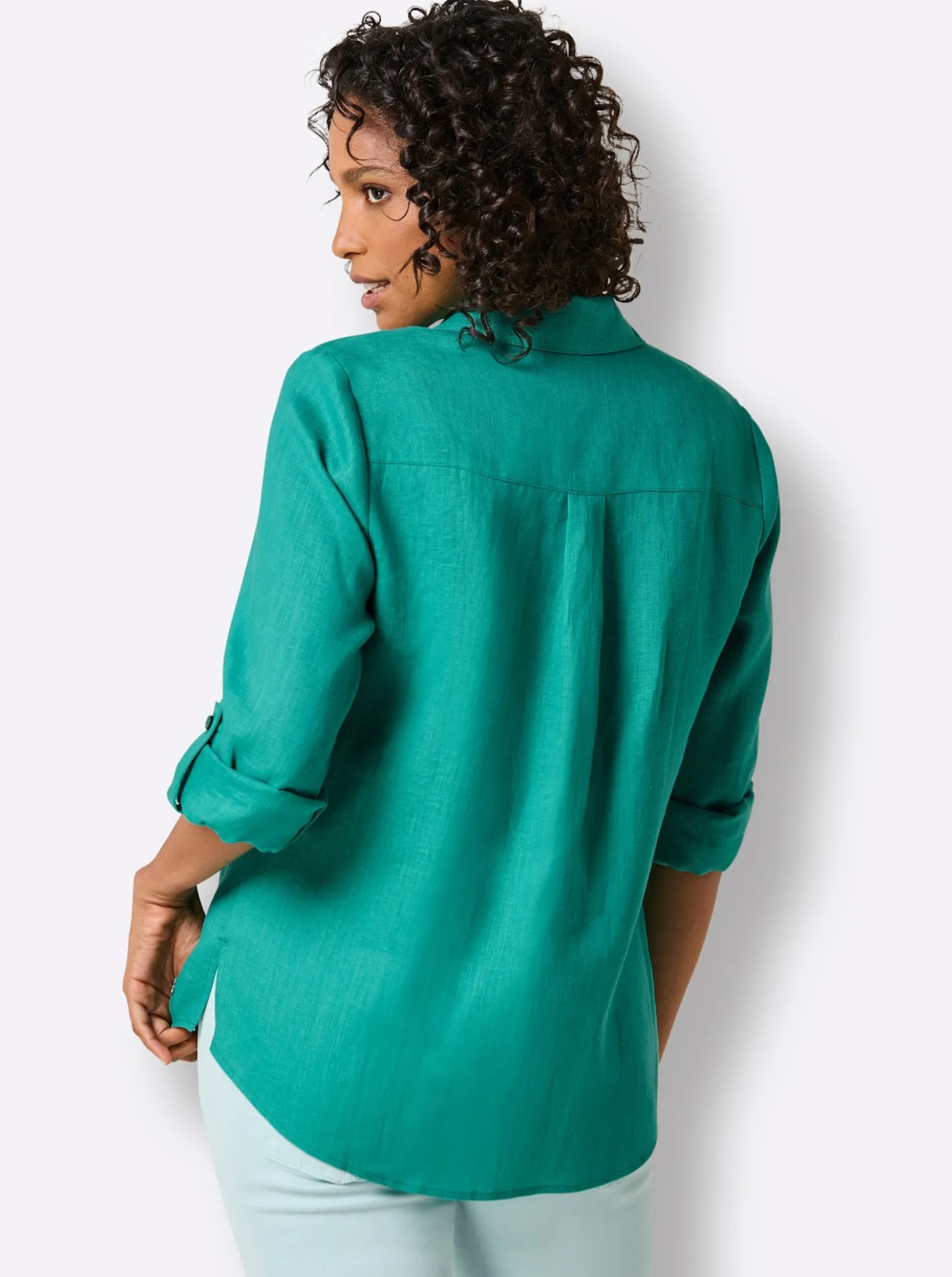 Leinenbluse mit Spitze und Biesen