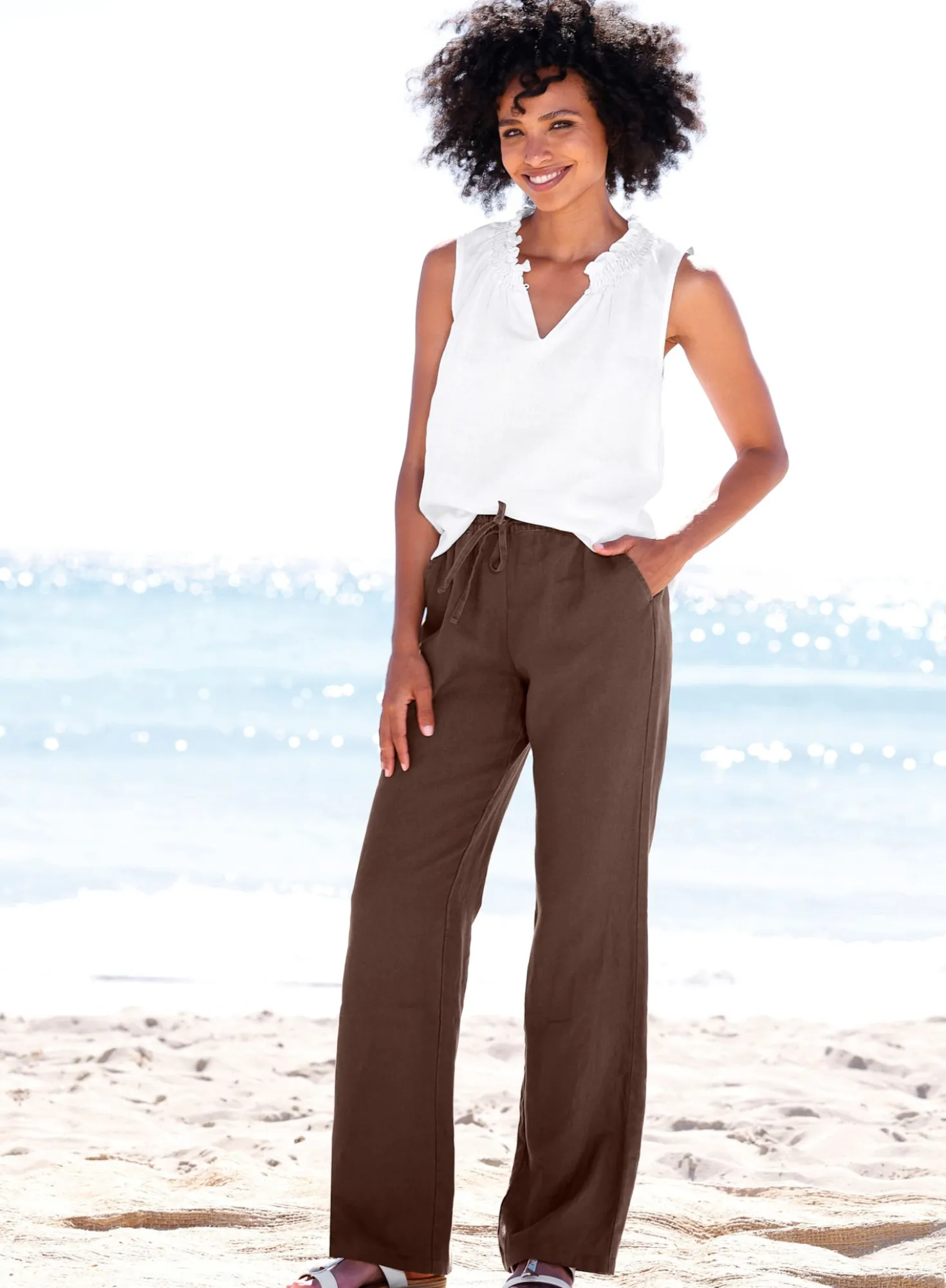 Leinenhose mit weitem Bein