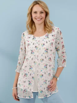 Longbluse im Lagenlook mit Chiffon