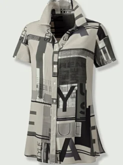 Longbluse in grafischem Dessin