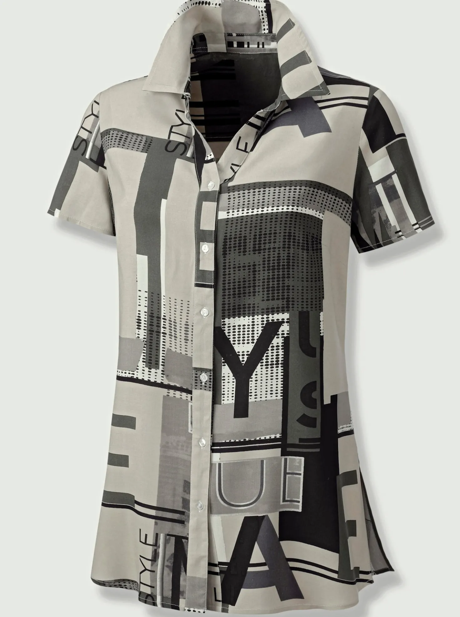 Longbluse in grafischem Dessin