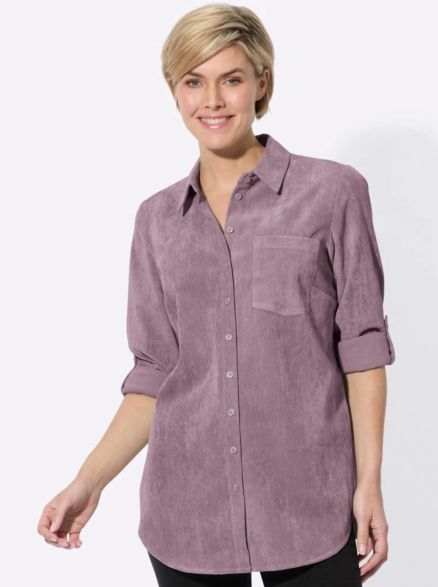 Longbluse mit krempelbaren Ärmeln