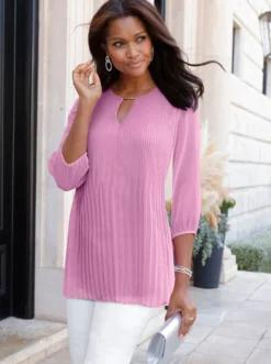 Longbluse mit Plissee-Falten