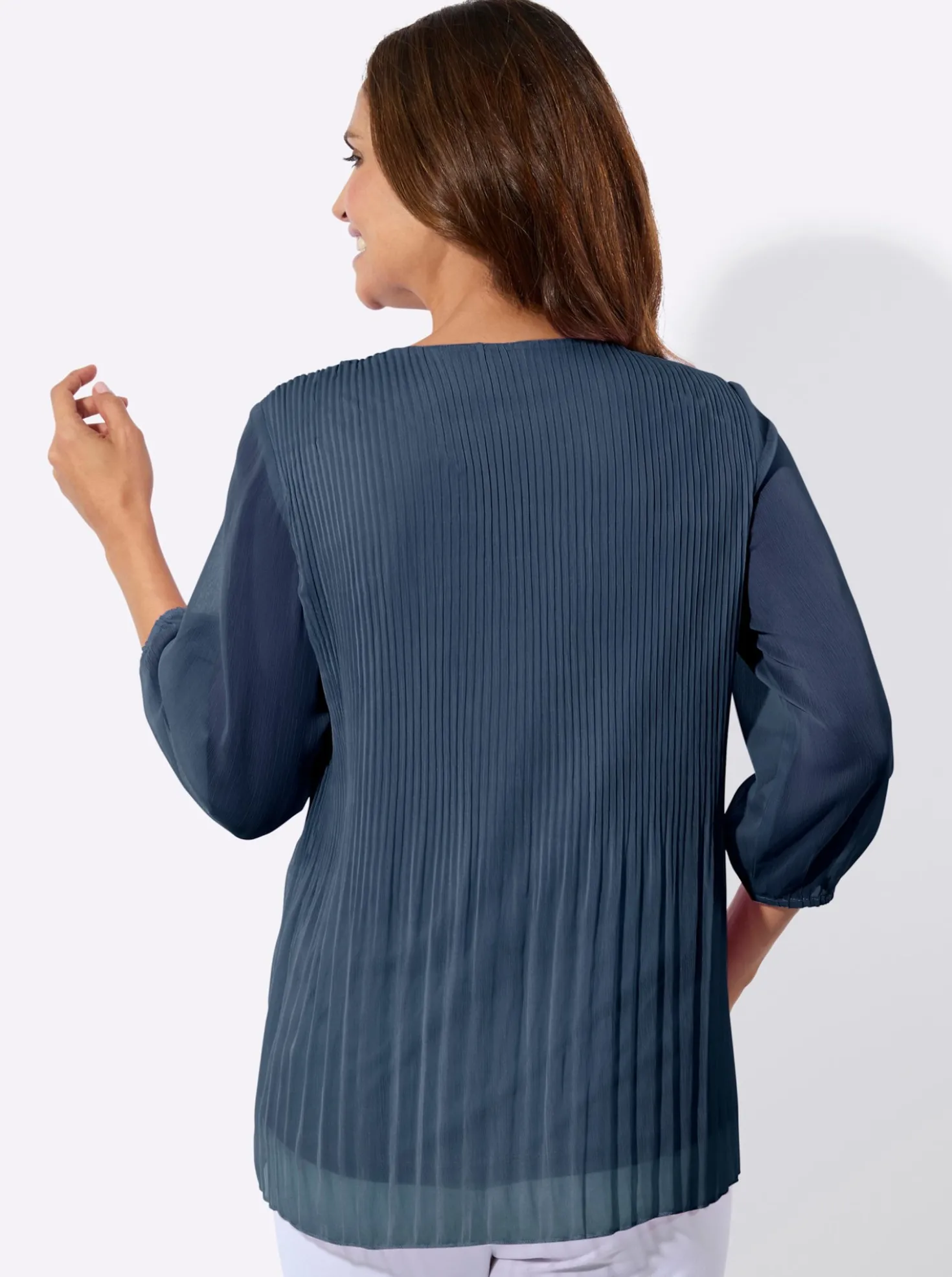 Longbluse mit Plissee-Falten