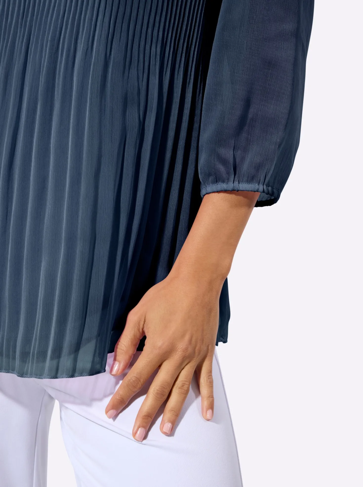 Longbluse mit Plissee-Falten