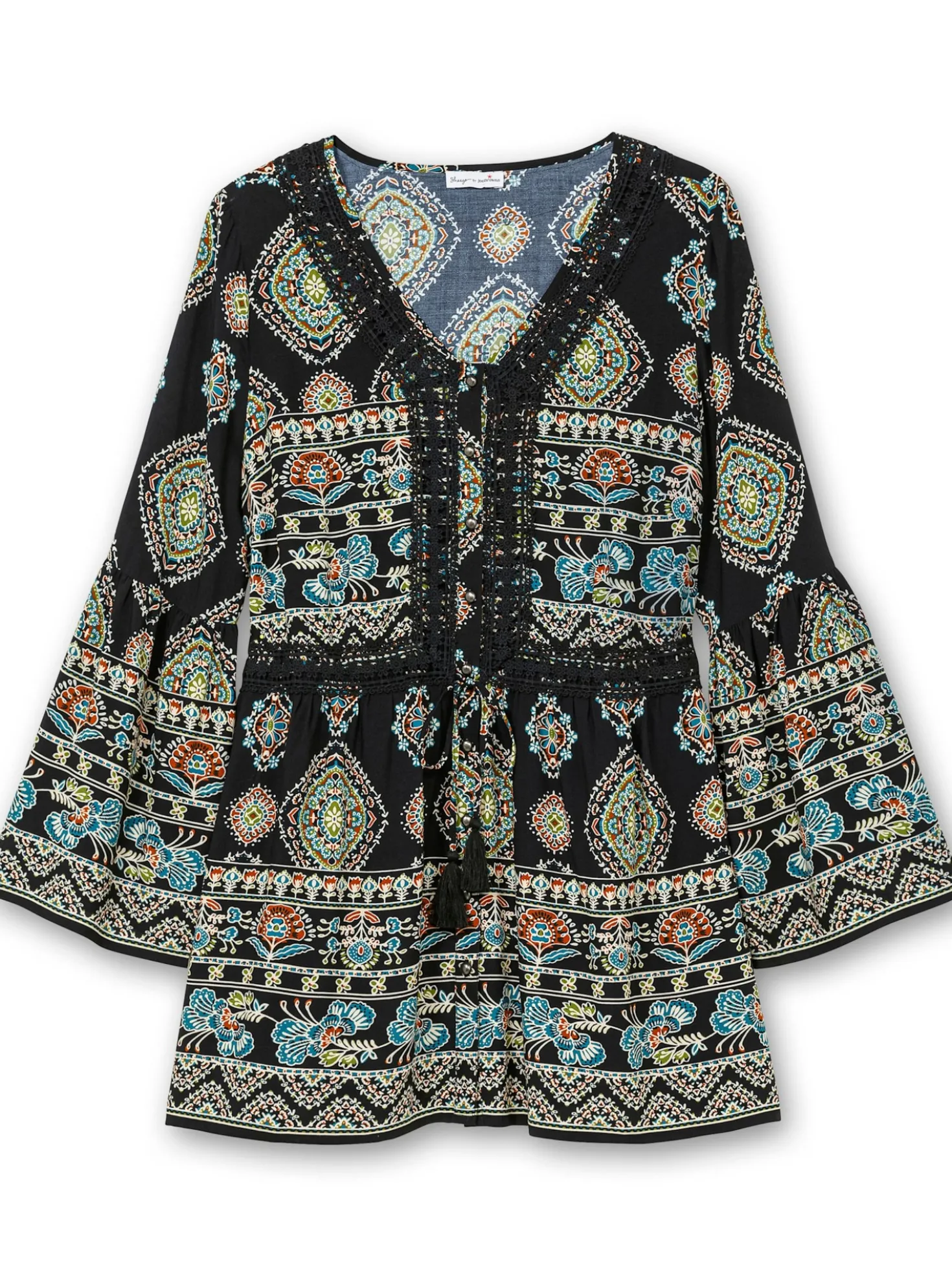 Longbluse mit Trompetenärmeln