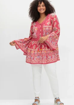 Longbluse mit Trompetenärmeln