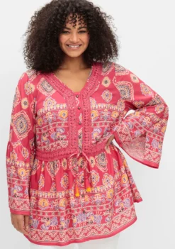 Longbluse mit Trompetenärmeln