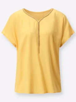 Longbluse mit Zierkette am Ausschnitt