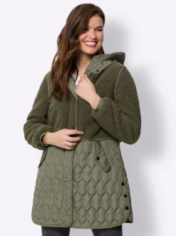 Longjacke Materialmix aus Teddy und Stepp