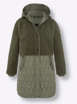 Longjacke Materialmix aus Teddy und Stepp