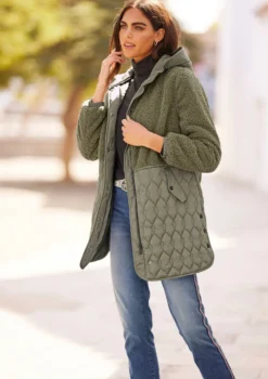 Longjacke Materialmix aus Teddy und Stepp