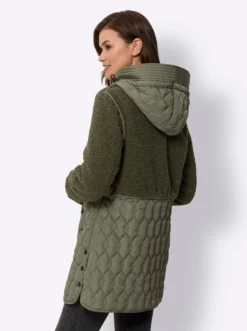 Longjacke Materialmix aus Teddy und Stepp