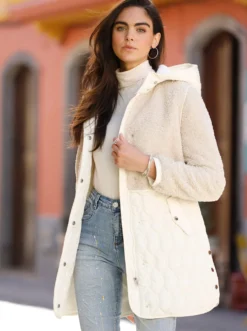 Longjacke Materialmix aus Teddy und Stepp