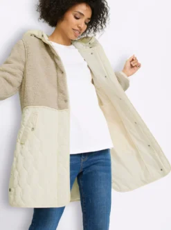Longjacke Materialmix aus Teddy und Stepp