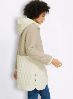 Longjacke Materialmix aus Teddy und Stepp
