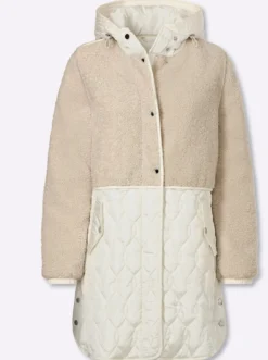 Longjacke Materialmix aus Teddy und Stepp