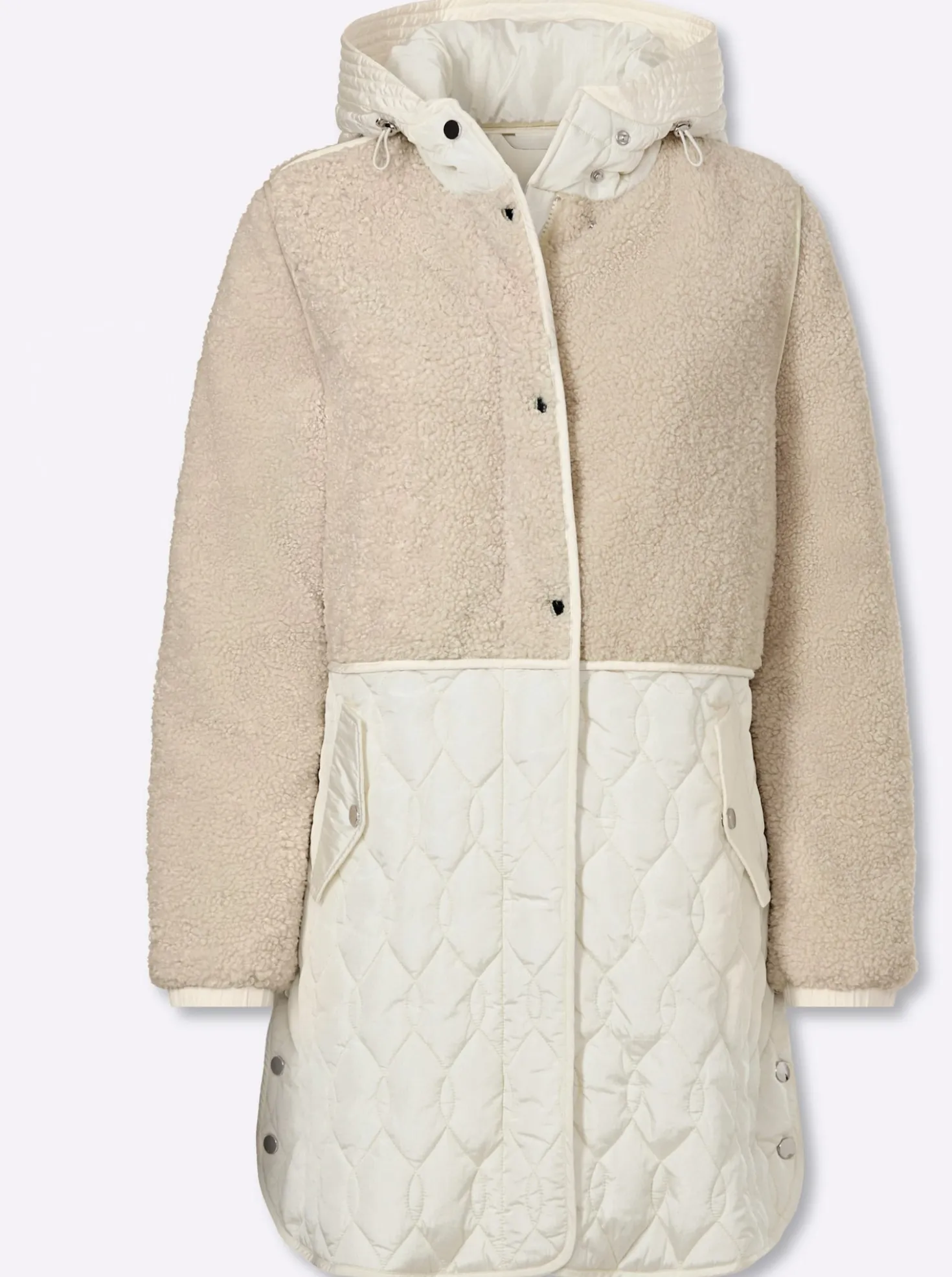 Longjacke Materialmix aus Teddy und Stepp